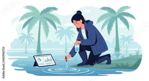 Illustrative depiction of water quality monitoring in a tropical environment setting