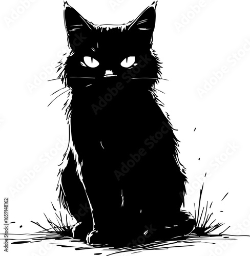 Elegant black cat portrait artistic studio minimalist style close-up view whimsical for cat lovers