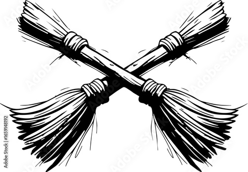 Broomstick duel action fantasy realm illustrative art dark environment artistic viewpoint magical for enthusiasts