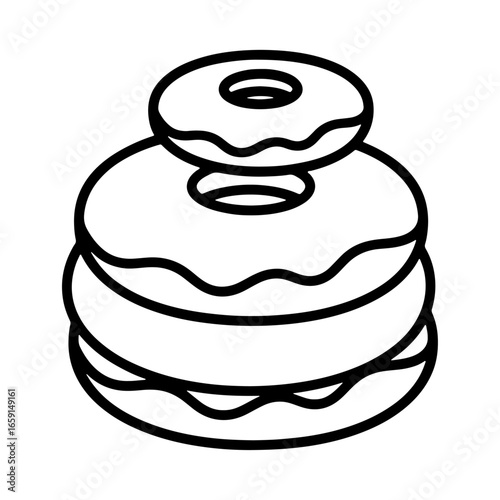 Vector outline illustration of a pile of delicious donuts. This is a great graphic element for any dessert or bakery related design, such as menu cards, packaging, or birthday posters and invitations.