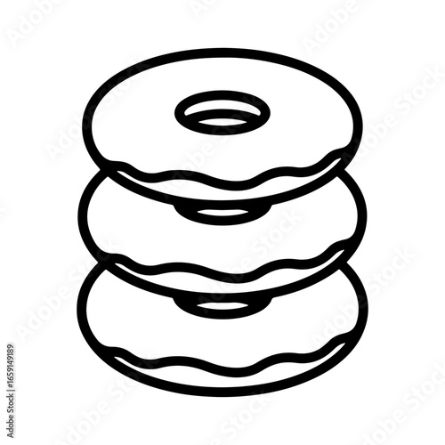 Vector outline illustration of a pile of delicious donuts. This is a great graphic element for any dessert or bakery related design, such as menu cards, packaging, or birthday posters and invitations.