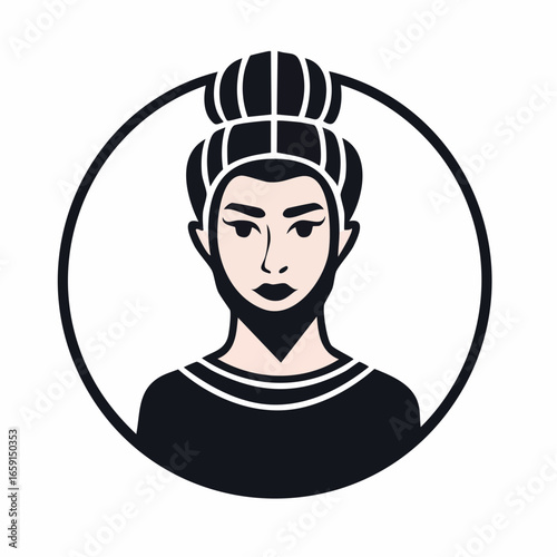 A bold vector illustration of a unique character, showcasing a stylized portrait with an intricate bun hairstyle and a distinct beard, embodying strength and modern individuality