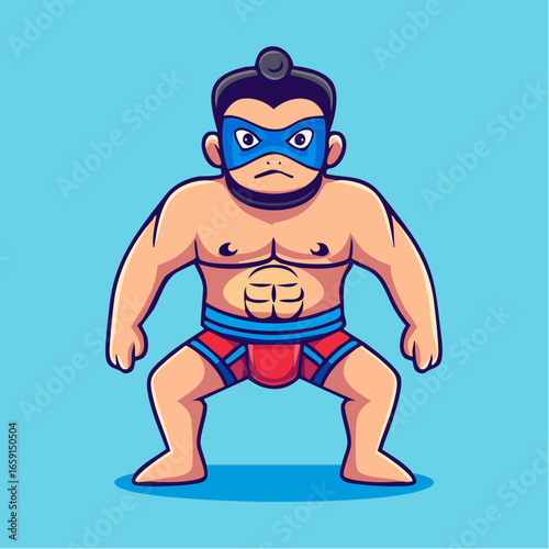 A Fierce Sumo Wrestler Ready for Battle - Vector Illustration