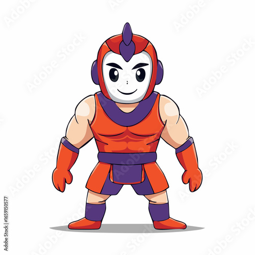 Cute Mascot Character of a Muscular Warrior Standing Confidently