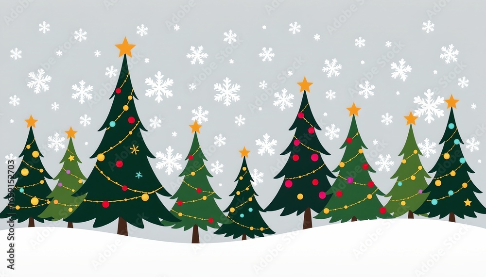 Fototapeta premium Stylized Christmas Trees with Snowflake Background