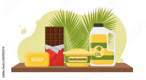 Sustainable goods showcasing a collection of everyday products with palm trees