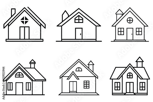 Minimalist House Icon Collection Black Line Art Home Outline for Real Estate, Architecture, Property, Housing Design