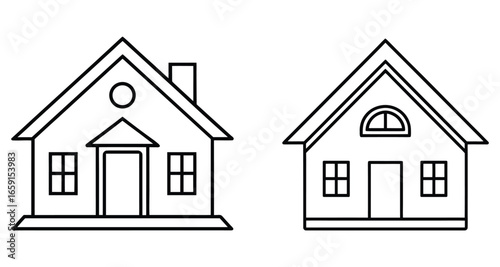 Minimalist House Icon Set Black Line Art Home Outline for Real Estate, Architecture, Property, Housing