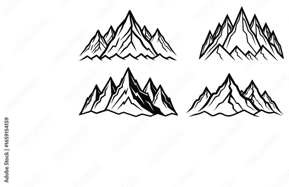 Obraz premium Minimal Continuous Line Mountain Vector Icon Set Abstract Peaks Silhouette Outdoor Symbols
