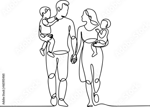 Wallpaper Mural A continuous one-line minimalist drawing of a happy family walking together Torontodigital.ca