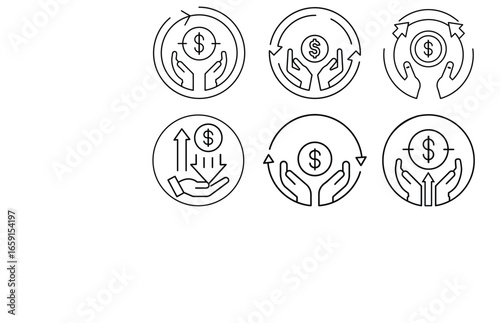 Money Protection and Financial Growth Icon Set Dollar Hand Symbol Minimal Line Art