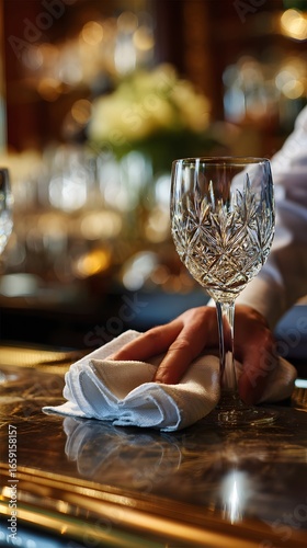 A Close-up of a Bartender's Hands Polishing a Glassware