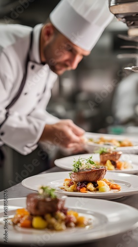 A Chef Serving a Plate of Food on a Room Service Cart
