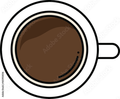 Coffee Clipart, Overhead view of a cup of coffee with a handle on a white background.