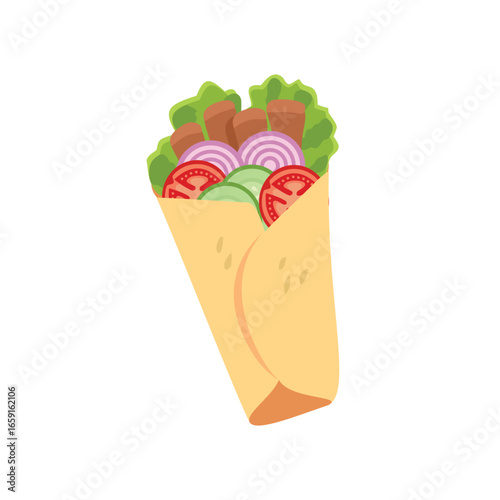 Turkish kebab. Doner kebab. Shawarma sandwich. Grilled kebab. Turkish food. Beef kebab.