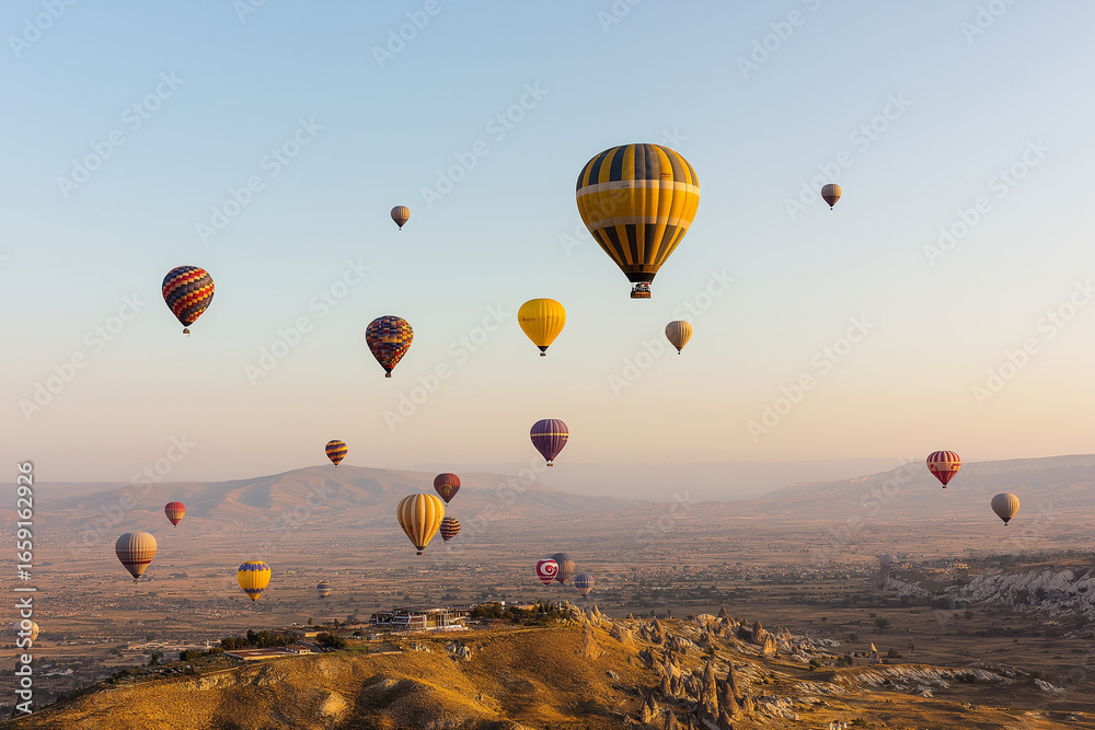 Naklejka premium Hot air balloons over Cappadocia Turkey at sunrise