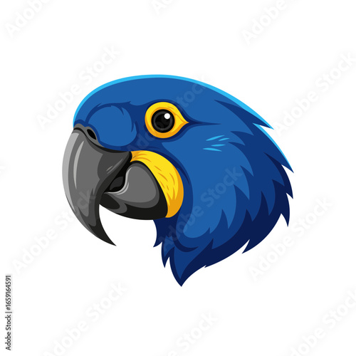 A stunning 3D vector illustration of a Hyacinth Macaw head logo. The side view and minimalist design, with its sharp lines and vibrant, accurate colors, elegantly capture this magnificent bird's uniq