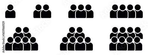 Set of people icon representing group size. Perfect can use in demographic, social media, app, web,and team concept.