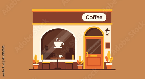 Cozy Coffee Shop Exterior Illustration for Café and Urban Branding