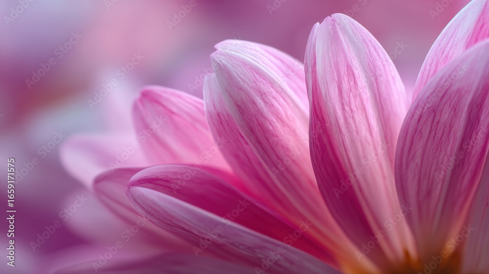 Fototapeta premium Delicate Petals: A macro shot captures the intricate details of soft, pink petals, creating a soothing and elegant aesthetic.