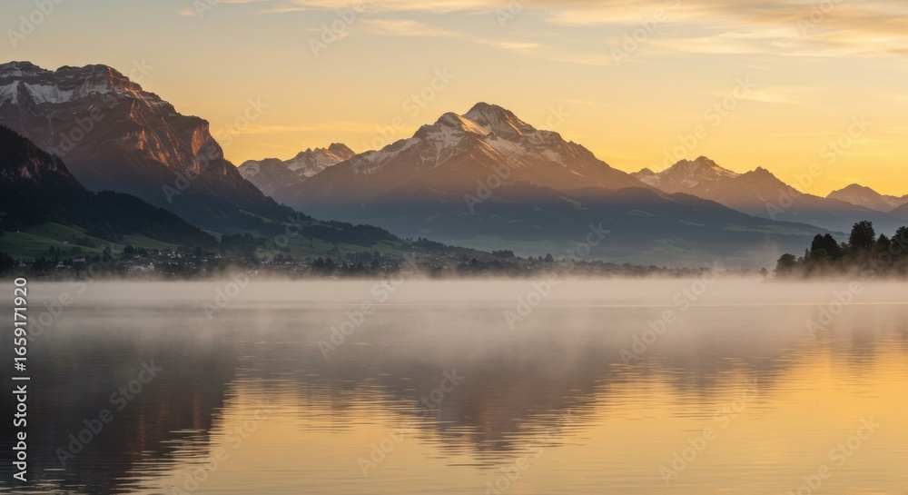 Fototapeta premium Sunrise Over Swiss Mountains