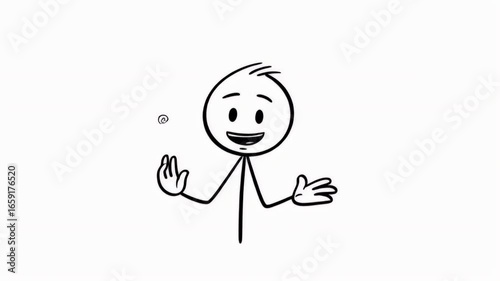 Animated Stick Figure Spins a Classic Top Toy Against White Background Displaying Joy Leading to Surprise and Uncertainty Perfect For Education or Symbolize The Ups and Downs in Life