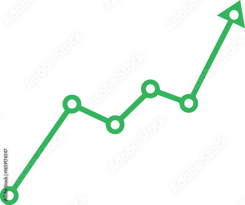 Vector vector art of green upward trending line graph with dots transparent background