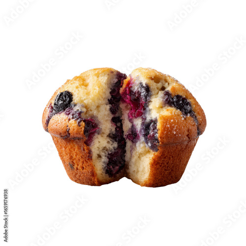 Delicious Blueberry Muffin Broken in Half, Close-Up Studio Shot