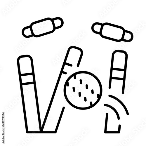 cricket stump icon with thin style