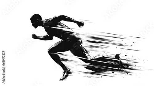 Silhouette of a man running isolated on white background
