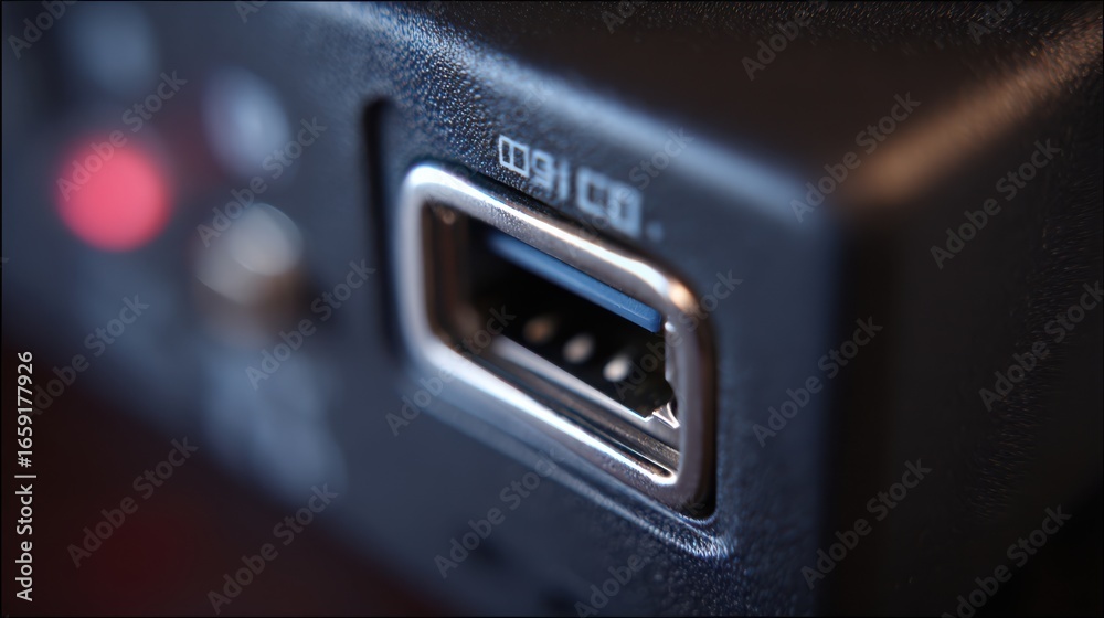 Fototapeta premium Close-Up of a USB Port on an Electronic Device Highlighting Connection and Data Transfer Capability