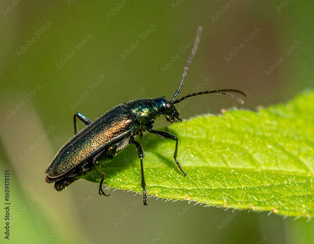 Fototapeta premium Metallic beetle on leaf