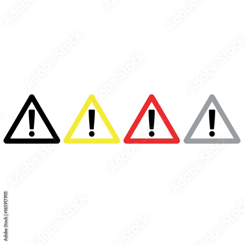 Vector vector art of set of four warning signs with exclamation marks transparent background
