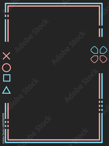 icon frame with neon blue and pink outlines on a dark background