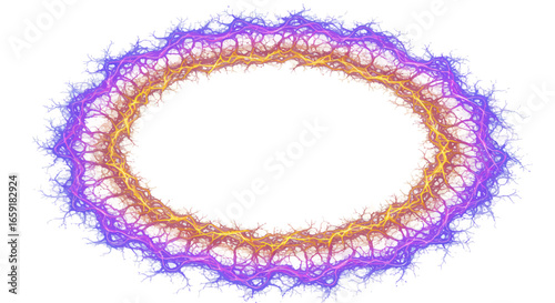 Vibrant fractal border glows with energetic purple and yellow tendrils, perfect for mystical designs.