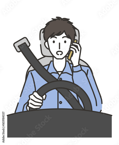 運転しながらスマホをする男性、注意喚起