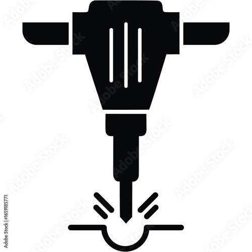 Jackhammer solid silhouette icon, demolition tool, construction equipment
