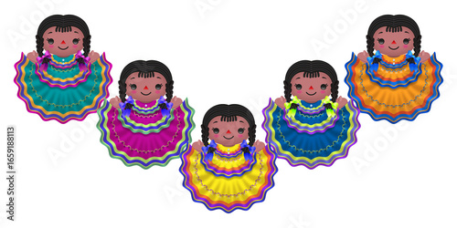 Drawing of dancers in colorful flowing dresses