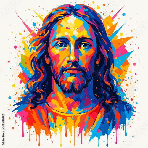 Vibrant Jesus pop art portrait, modern faith style