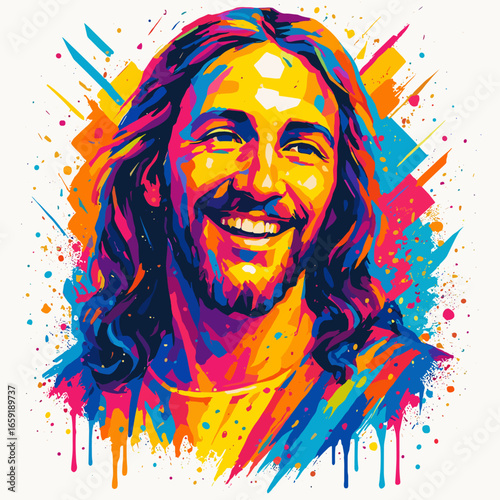 Vibrant Jesus pop art portrait, modern faith style
