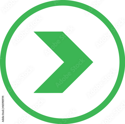 Vector vector art of green arrow inside a circle pointing to the right transparent background