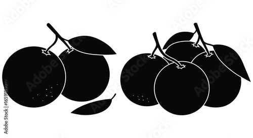 black and white illustration of cherries with stems and leaves