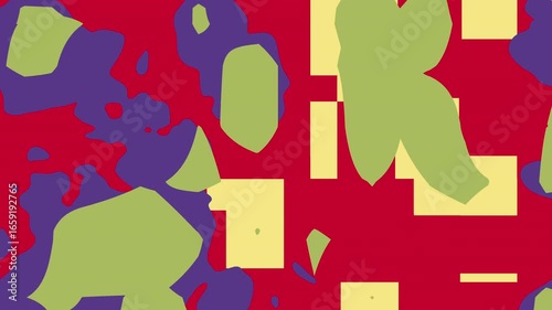 vibrant and energetic abstract motion graphic features a rich red background adorned with organic lime green and purple shapes, ideal for digital art, backdrops, or contemporary design.