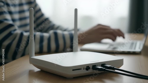 Wireless WiFi Router On Wooden Desk