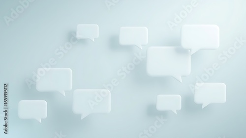 Modern feedback concept with floating speech bubble shapes on a soft gradient background.