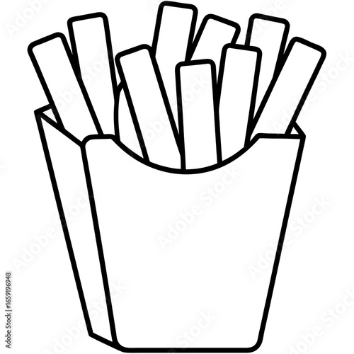 Black and White Outline Icon of French Fries in a Red Carton fast food junk food