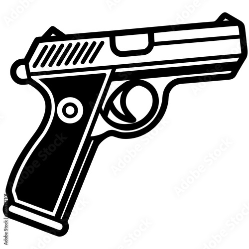Black silhouette illustration of a semi-automatic pistol in profile view firearm weapon