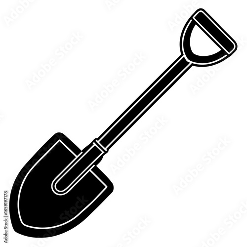 Black Silhouette of a Garden Shovel with a Wooden Handle spade garden tool