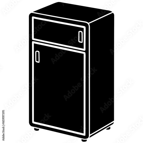Black Silhouette of a Two- Door Refrigerator with White Outline fridge appliance