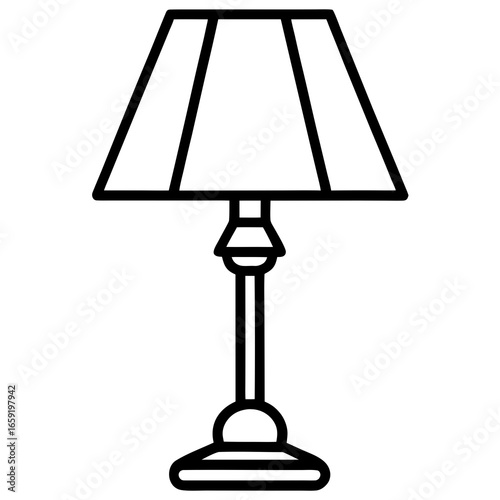 Line Art Illustration of a Classic Table Lamp with a Striped Lampshade on a White Background desk lamp